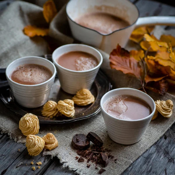 Configuration Savoureuse Avec Tasses Chocolat Chaud Couleurs Automne — Photo