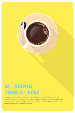 Grafik tasarımı ve sanat çalışmaları için sarı arkaplandaki Card Sabah Saati kahve nesnesi vektörü..