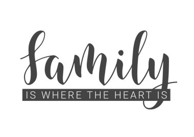 Vektör İllüstrasyonu. Aile Mektupları Kalbin Olduğu Yer 'de. Banner Şablonu, Tebrik Kartı, Kartpostal, Parti, Poster, Yazdırma veya Web Ürünleri. Beyaz Arkaplanda İzole Nesneler.