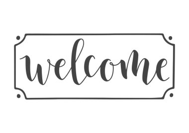 Vektör İllüstrasyonu. El yazısıyla Hoşgeldin Mektubu. Banner, Davetiye, Parti, Kartpostal, Poster, Yazdırma, Yapıştırma veya Web Ürünleri Şablonu. Beyaz Arkaplanda İzole Nesneler.