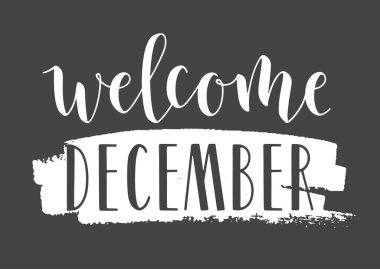 Vektör İllüstrasyonu. Aralık ayında el yazısıyla hoş geldin mektubu. Banner, Davetiye, Parti, Kartpostal, Poster, Yazdırma, Yapıştırma veya Web Ürünleri Şablonu. Kara Halka tahtasında tecrit edilmiş nesneler.