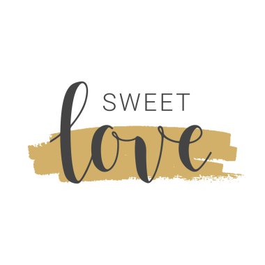 Vektör İllüstrasyonu. El yazısıyla yazılmış Tatlı Aşk Mektubu. Banner, Card, Etiket, Kartpostal, Poster, Yapıştırıcı, Yazdırma veya Web Ürünleri Şablonu. Beyaz Arkaplanda İzole Nesneler.