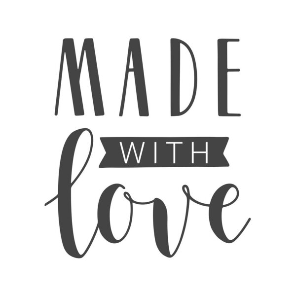 Vector Illustration. Handwritten Lettering of Made with Love. Template for Banner, Card, Label, Postcard, Poster, Sticker, Print or Web Product. Objects Isolated on White Background.