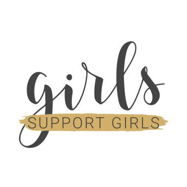 Vektör İllüstrasyonu. Kızları Destekleyen Mektuplar. Banner, Card, Etiket, Kartpostal, Poster, Yapıştırıcı, Yazdırma veya Web Ürünleri Şablonu. Beyaz Arkaplanda İzole Nesneler.