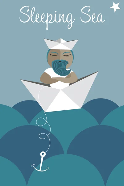 Paper boat with sailor — Stock Vector