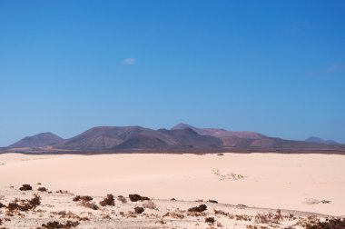 Fuerteventura, Kanarya Adaları, İspanya: Görünüm Parque doğal de Corralejo, kum tepeleri adanın, Okyanus ötesinden Sahara Çölü'nden gelen kum ile zamanla oluşan tepeleri ile 11 km yüzölçümü Milli Parkı