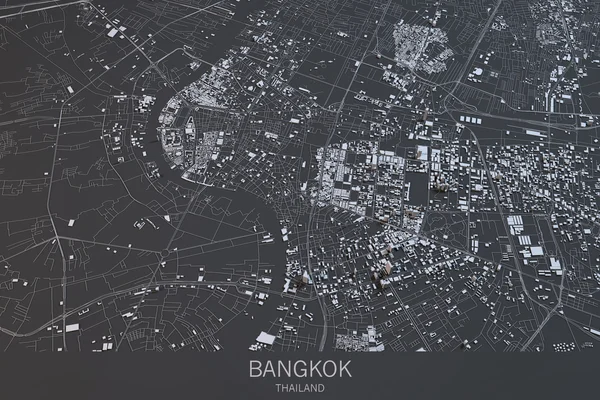 Bangkok map, satellite view, city, Thailand. 3d rendering