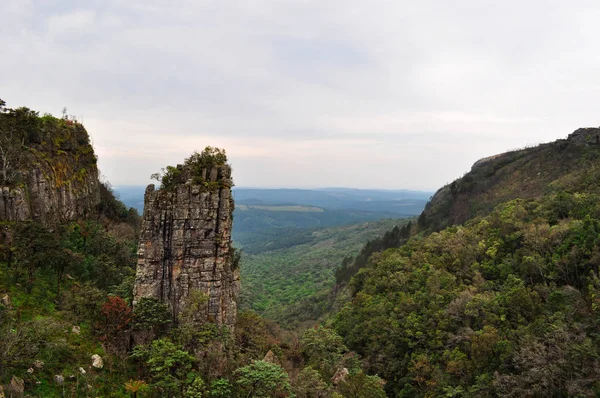 Mpumalanga, Jihoafrická republika: letecký pohled na vrchol skály, volně stojící rock 30 metrů vysoká, geologické funkci jediného křemenec sloupce vystupující z povrchu země, část Blyde River Canyon přírodní rezervace na trase Panorama — Stock fotografie