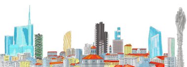 Serbest çizim Milan, yeni manzarası. Elmas Kulesi ve gökdelenler, Torre Solaria, Unicredit kule, İtalya
