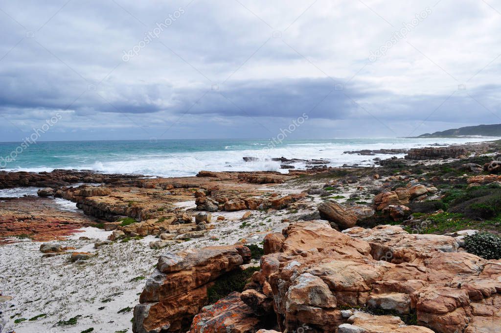 South Africa, waves at the rocky beach of Cape of Good Hope