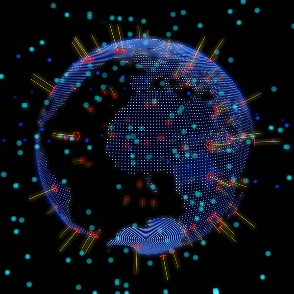 抽象的な地球儀、ホログラム、粒子の世界地図 — ストック写真