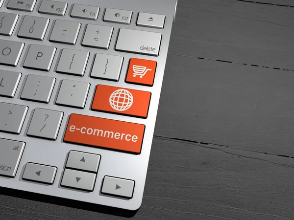 E-commerce, sales, online shopping, shopping offers. Computer keyboard buttons — Stock Photo, Image