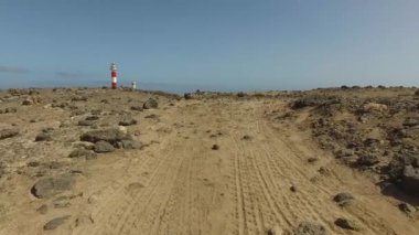 Fuerteventura, Kanarya Adaları: Görünüm Toston deniz feneri yakınlarında balıkçı köyü El Cotillo, 3 Eylül 2016