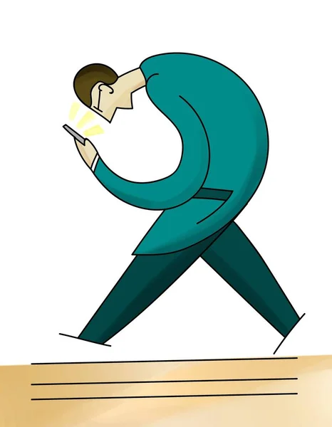 Mann mit Handy in der Hand beim Gehen. Handgezeichnet — Stockfoto