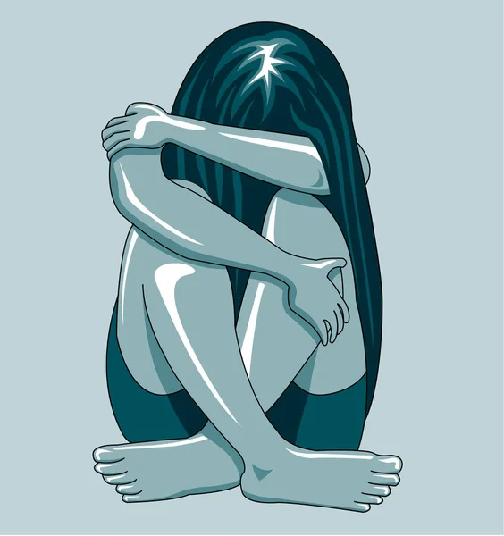 Frau Depressionen, Missbrauch, Schläge, Mädchen, Kind, Gewalt gegen Frauen — Stockvektor