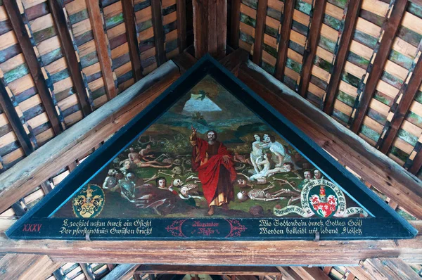 Lucerne, İsviçre: üçgen kare Spreuer Köprüsü'nün Danse Macabre resimlerinden birini