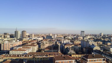 Havadan görünümü Merkezi Milano, Milan, İtalya, 6 Ocak 2017 Doğu Yakası'nın panoramik görünümü. Yeni Milan manzarası, Brera ilçesinden havadan görünümü