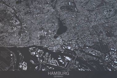 Hamburg Haritası, uydu görüntüsü, city, Almanya. 3D render