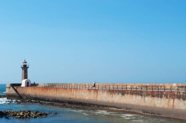 Porto, Portekiz: iskele ve Farolim de Felgueiras Felgueiras 1886 yılında Douro nehrinin sağ kıyısında inşa ve Foz Parish'te bulunan fener görünümünü yapmak Douro