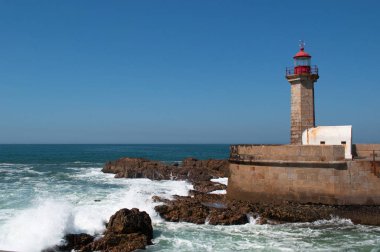 Porto, Portekiz: iskele ve Farolim de Felgueiras Felgueiras 1886 yılında Douro nehrinin sağ kıyısında inşa ve Foz Parish'te bulunan fener görünümünü yapmak Douro