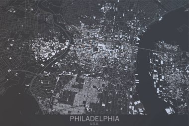 Philadelphia Haritası, uydu görüntüsü, ABD. 3D render