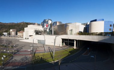 Spain: the Guggenheim Museum Bilbao, the museum of modern and contemporary art, designed by architect Frank Gehry and opened in 1997, seen from the Republica de Abando Park