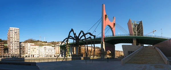 España: horizonte de Bilbao y del río Nervión con vistas al Puente de La Salve, construido en los años 70, y la escultura de araña Maman by Louise Bourgeois situada junto al Museo Guggenheim Bilbao — Foto de Stock