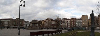Basque Country: view of the palaces in the Plaza del Castillo, the Castle Square, the nerve centre of the city of Pamplona, stage for bullfights until 1844 and meeting place for locals clipart