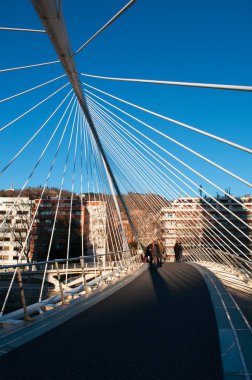 Bask ülke, İspanya: Zubizuri, beyaz köprü veya Campo Volantin Köprüsü Santiago Calatrava tarafından görülen Bilbao manzarası