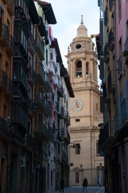 Bask ülke, İspanya: Pamplona, San Fermin fiesta ile onun koşmak boğa ile şehir Katedrali, Roma Katolik Kilisesi Santa Maria la Real ile sokakları