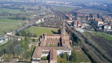 Chiaravalle Manastırı, Abbey, havadan görünümü, Milan, Lombardy panoramik manzaralı