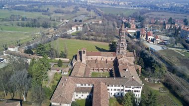 Chiaravalle Manastırı, Abbey, havadan görünümü, Milan, Lombardy panoramik manzaralı