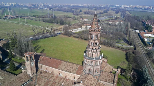 Vista panorámica del Monasterio de Chiaravalle, Abadía, Vista aérea, Milán, Lombardía — Foto de Stock