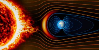 Earth's magnetic field, the Earth, the solar wind, the flow of particles clipart