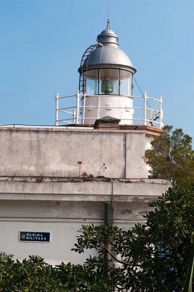 Punta Faro, mysu maják, Portofino, Itálie, Evropa: dechberoucí a vzdušný pohled přímořských borovic a historický maják Portofino, postaven v roce 1870 a 40 metrů nad mořem — Stock fotografie