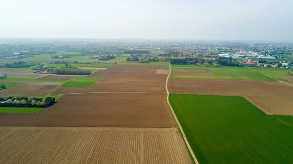 Doğa ve manzara: bir alan, ekimi, yeşil çimen, kırsal, tarım, toprak yol havadan görünümü