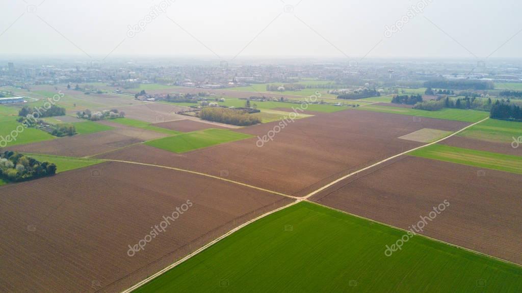 Nature and landscape: Aerial view of a field, cultivation, green grass, countryside, farming, dirt road
