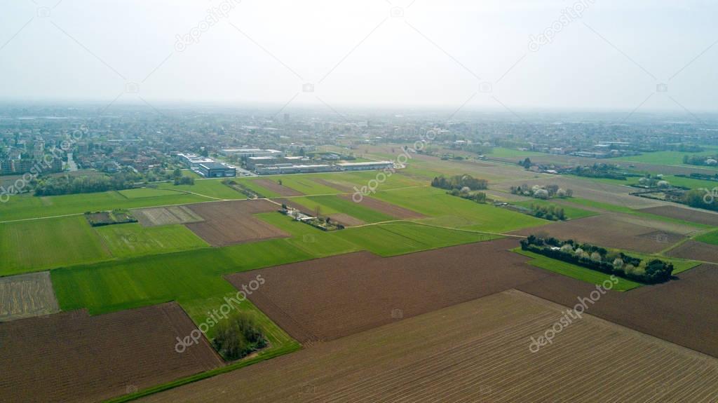 Nature and landscape: Aerial view of a field, cultivation, green grass, countryside, farming, dirt road