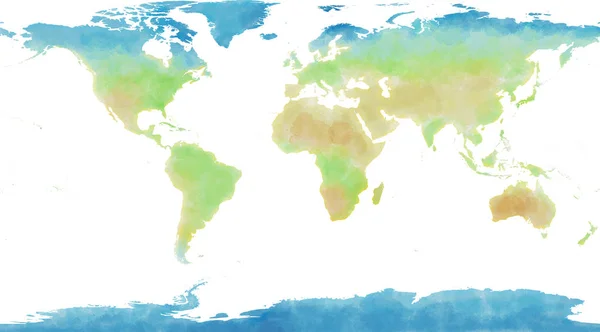 Mappa del mondo, disegnato a mano, pennellate illustrate, mappa geografica, fisica — Foto Stock