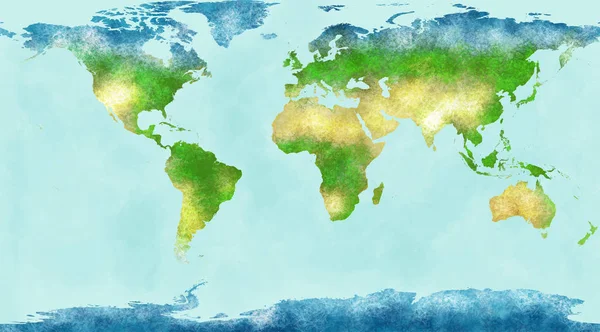 Mappa del mondo, disegnato a mano, pennellate illustrate, mappa geografica, fisica — Foto Stock