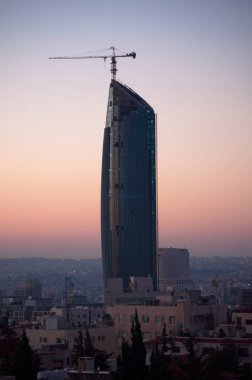 Ürdün: panoramik Amman, Ürdün Haşimi Krallığı, binalar, saraylar ve şafakta gördüm evler başkenti ve en kalabalık Skyline