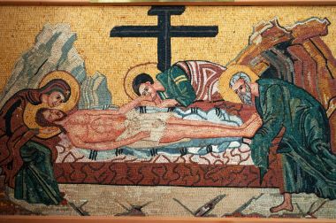 Madaba, Ürdün: 19. yüzyıldan kalma Yunan Ortodoks Kilisesi konut hazineleri Erken Hıristiyanlık Yunan Ortodoks Basilica of Saint George, duvarlara dini Mozaik
