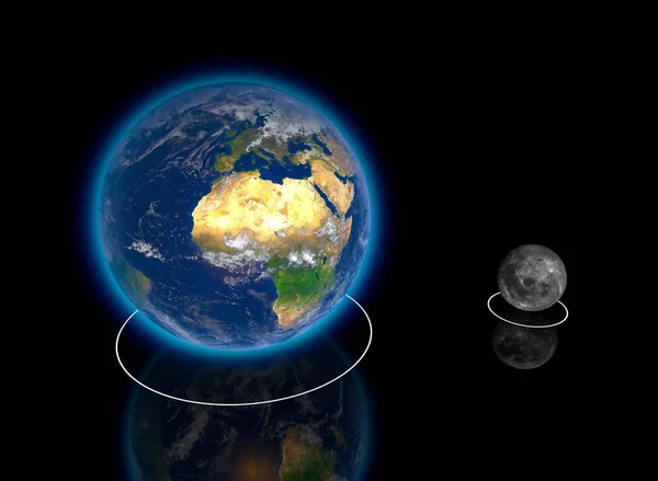 Planetární, oběžné dráhy země a měsíce proporcí, poměr, průměr, velikostí a rozměry,. — Stock fotografie