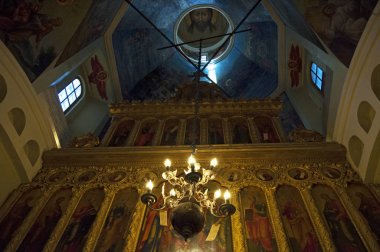 Moskova: kubbe ve üç Patrikler Konstantinopolis, Aziz Basil Katedrali, dünya ünlü Rus Ortodoks Kilisesi Kuzey Batı kilise parçası kilisenin sunak