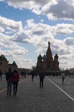 Aziz Basil Katedrali, Kızıl Meydan, Moskova, Rusya: görünüm, dünyaca ünlü Rus Ortodoks Kilisesi 155561 Çar Ivan emriyle Kazan ve Astrahan yakalanması anmak için korkunç inşa