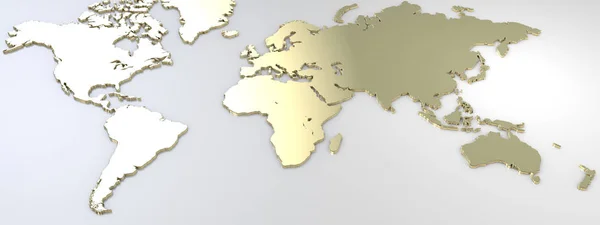 Altın kaplama harita Dünya Haritası. 3D render — Stok fotoğraf
