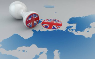Brexit damga ve Avrupa, İngiltere ve Avrupa Topluluğu Haritası.