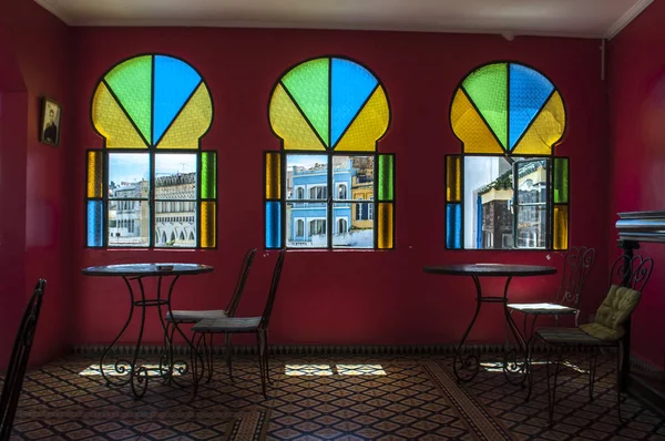 Марокко, Північна Африка: чай приміщення Готель Continental, один з найстаріших готелів у районі Медіни Танжер, міста на узбережжі Магриб на західному в'їзді до Гібралтарська протока — стокове фото