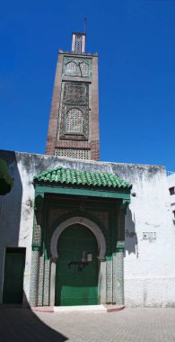 Fas, Kuzey Afrika: Minare caminin içinde yer Aissawa, Aissawa Meydanı, eski kasaba Tangier, Mağrip kıyısında Afrika şehir Medine alanında 