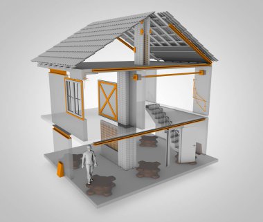 Anti-seismic house, here is how it is done. 3d rendering clipart